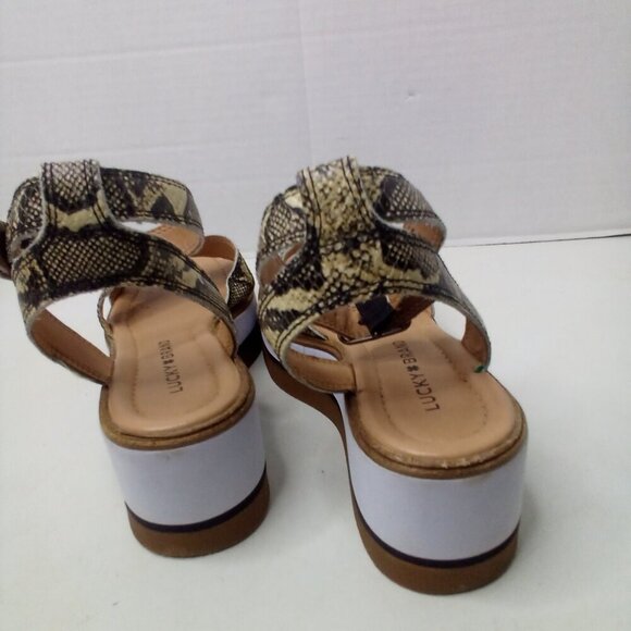 Lucky Brand Wedge Sandals Women 8 Tarhi Snake Skin Animal Print Ankle Strap - Picture 13 of 16